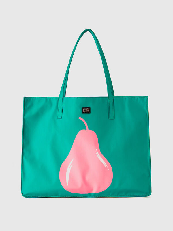 Green tote bag with pear print Women