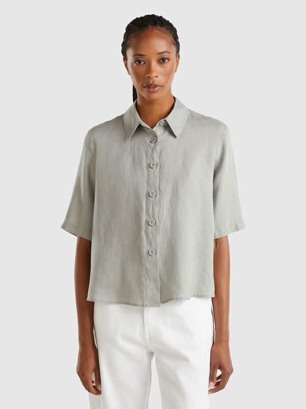 Short shirt in pure linen Women