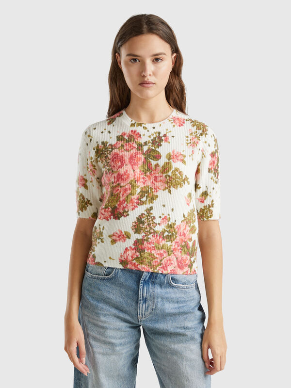Floral sweater in recycled yarn Women