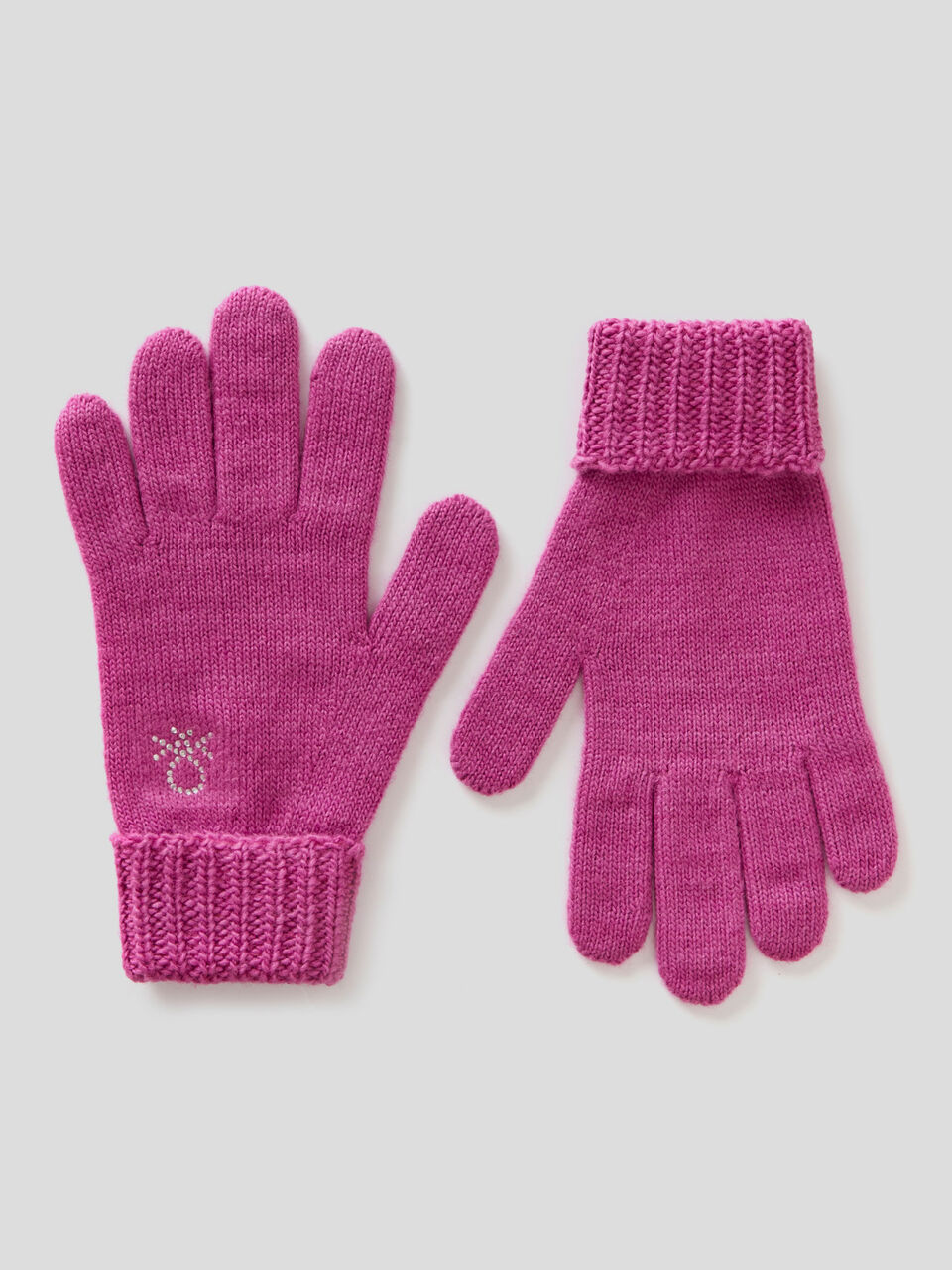 Gloves in wool blend with rhinestone logo image number 1