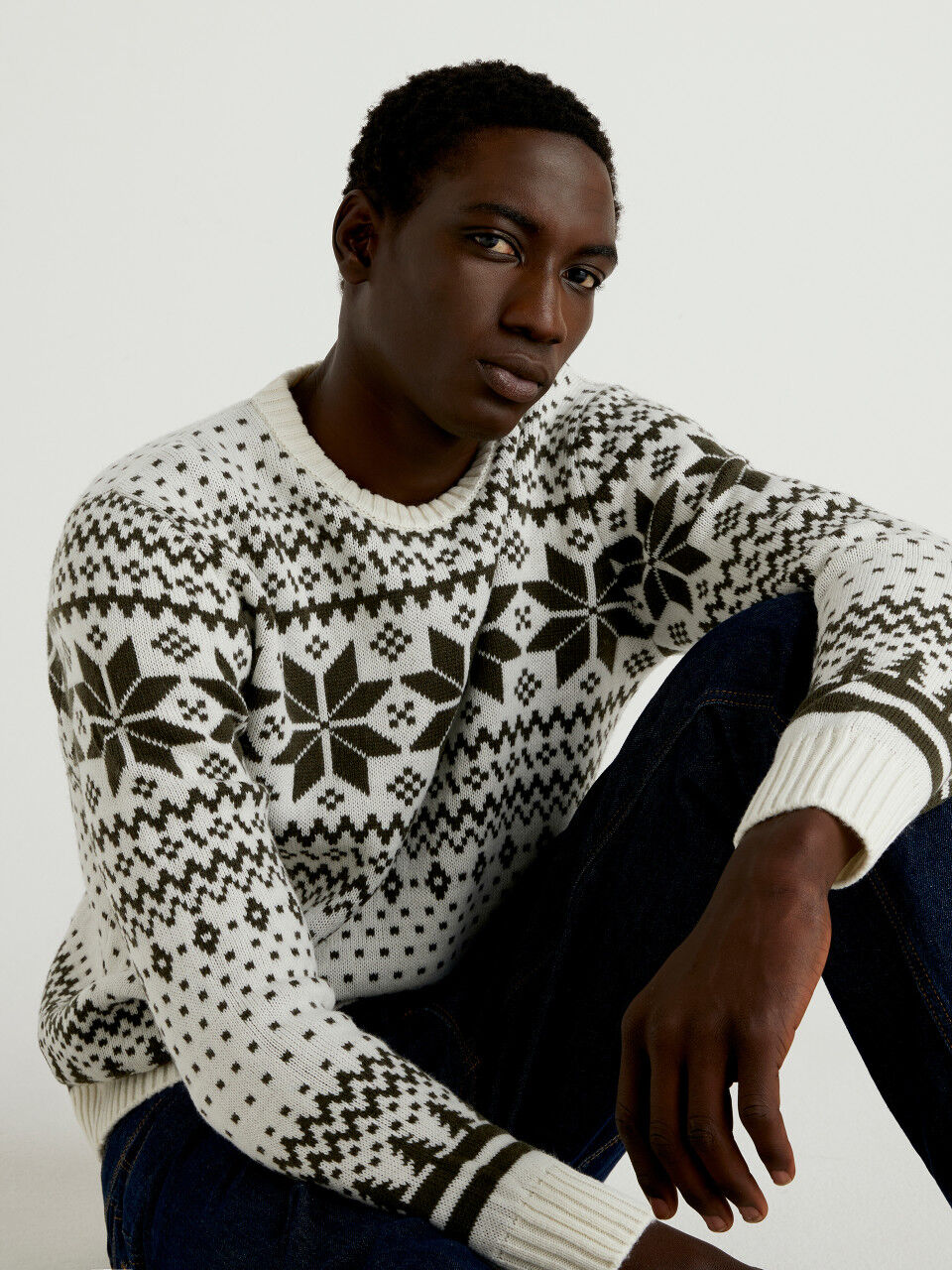 Jacquard sweater in wool blend
