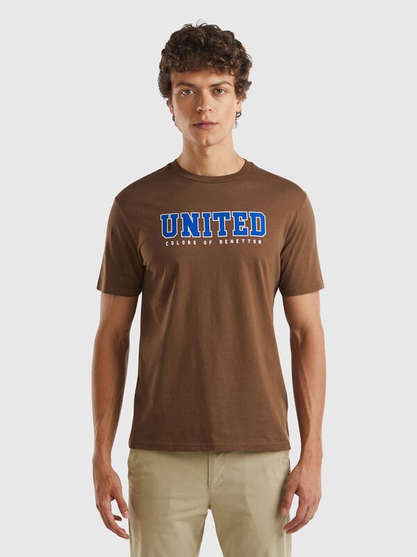 Brown organic cotton t-shirt with white logo Men