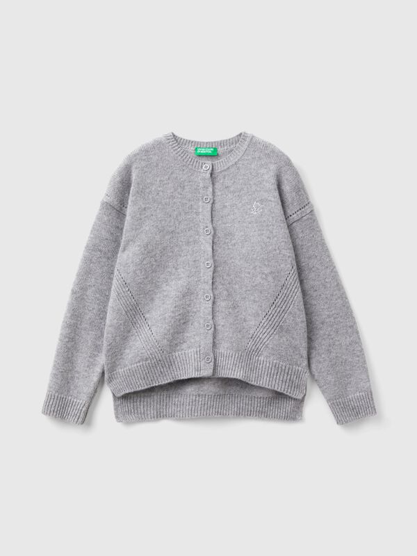 Crew neck cardigan with rhinestone logo Junior Girl