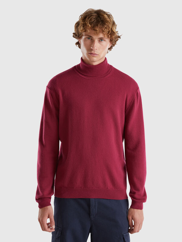 Plum turtleneck in pure Merino wool Men
