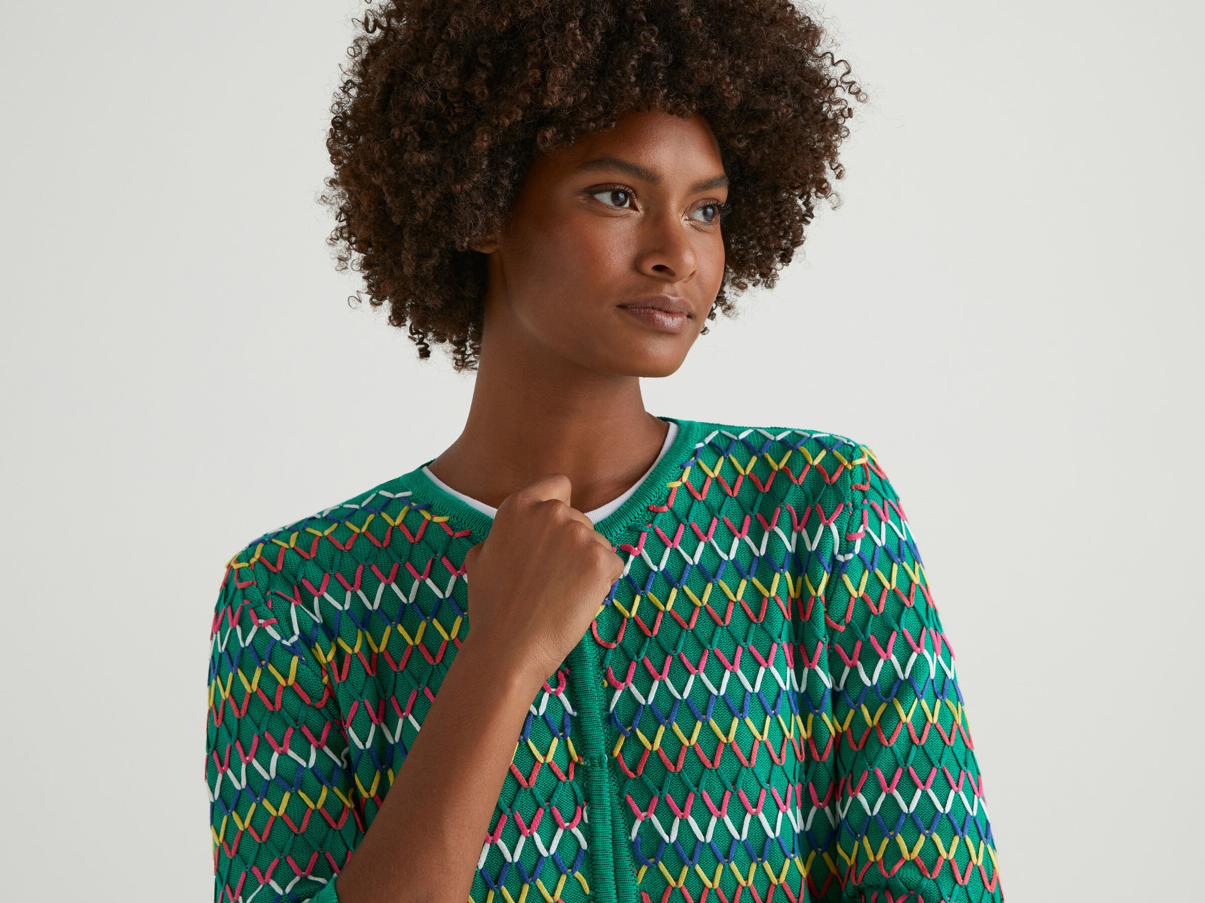 Multicolored 3/4 sleeve cardigan image number 4