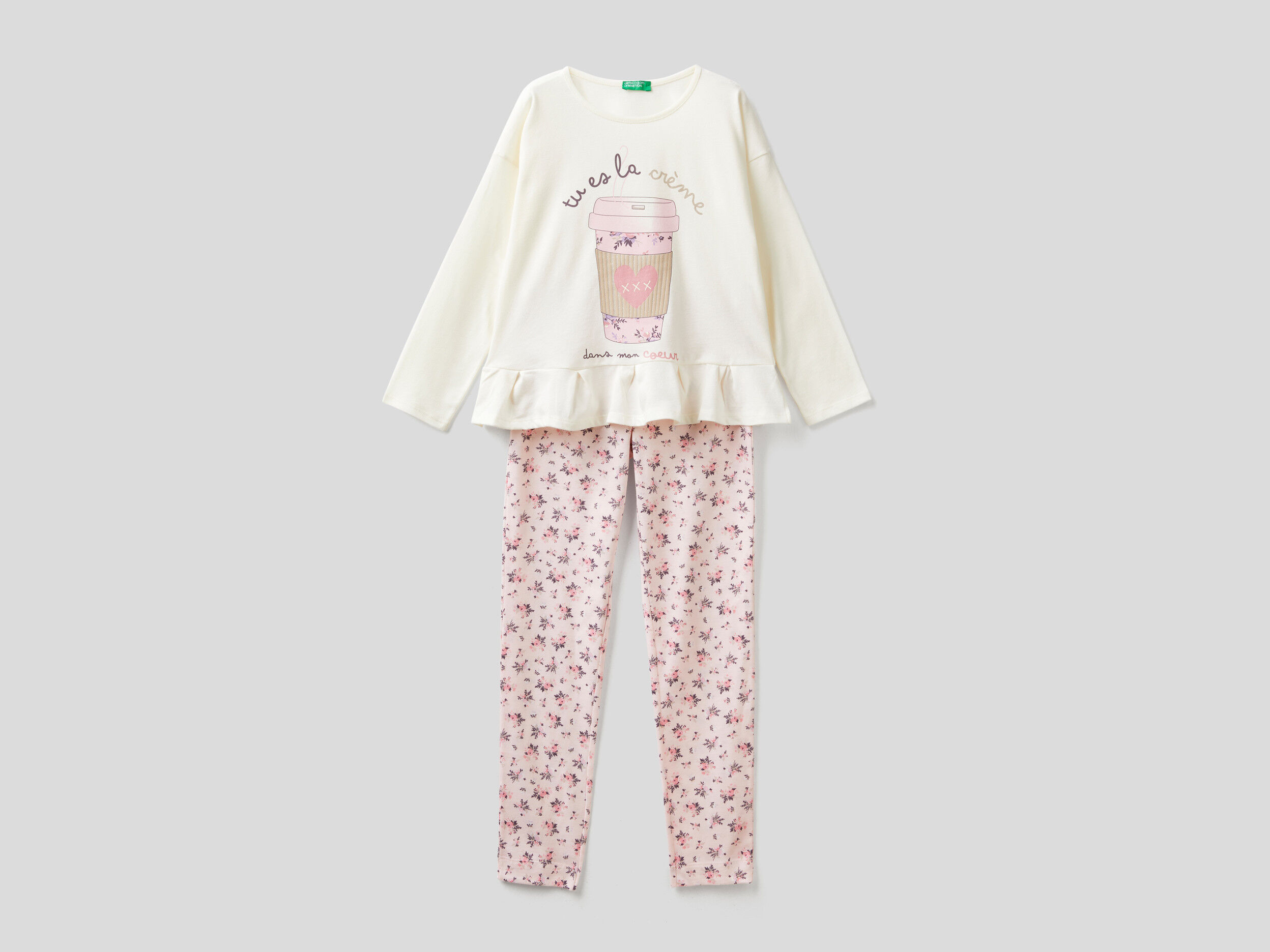 Long pyjamas in warm cotton Pink Benetton