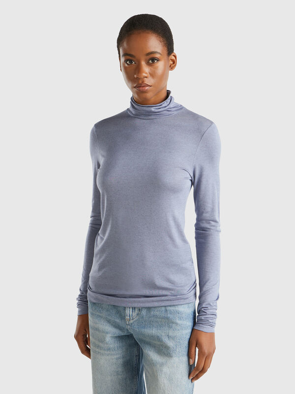 Turtleneck t-shirt in viscose and cashmere blend Women