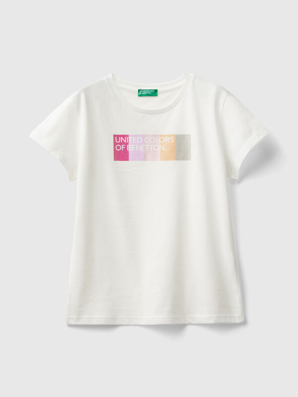 T-shirt with glittery logo in organic cotton Junior Girl