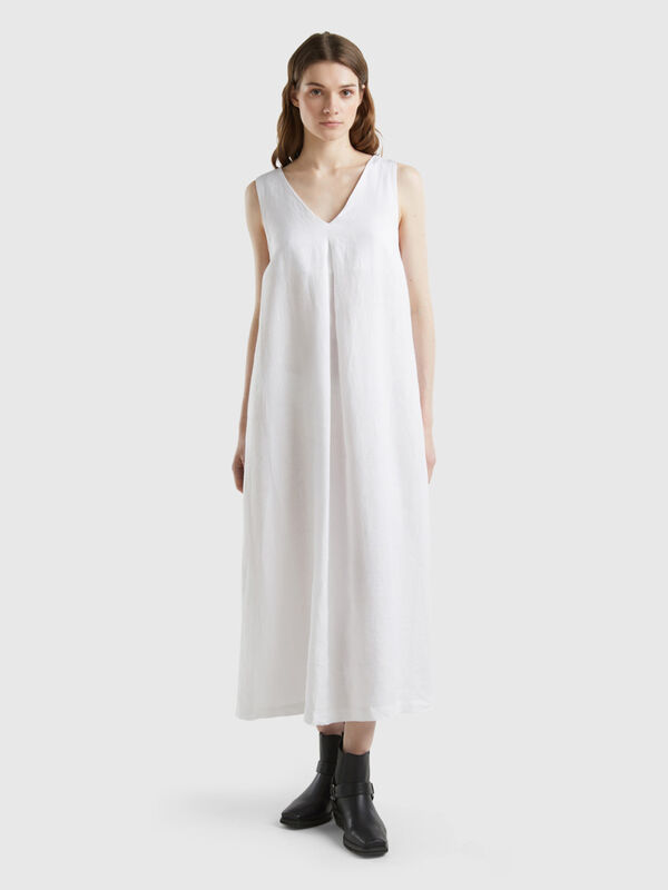 Sleeveless dress in pure linen Women