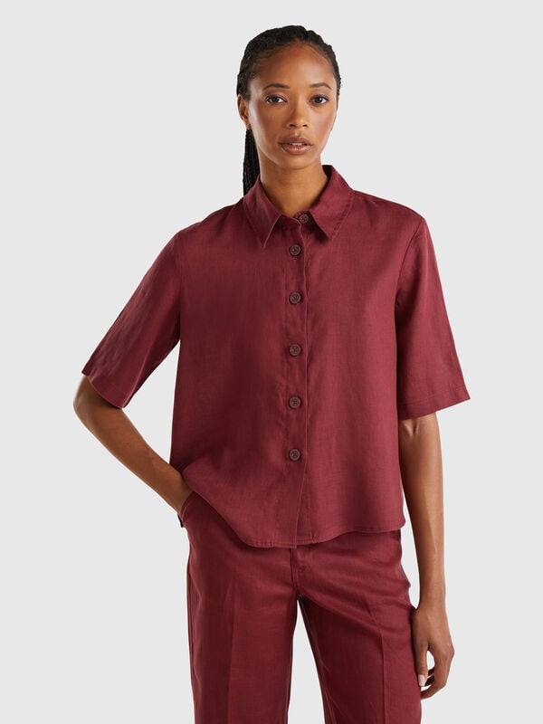 Short shirt in pure linen Women