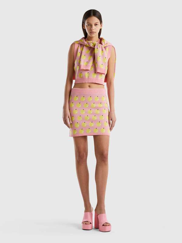 Pink mini skirt with apple pattern Women