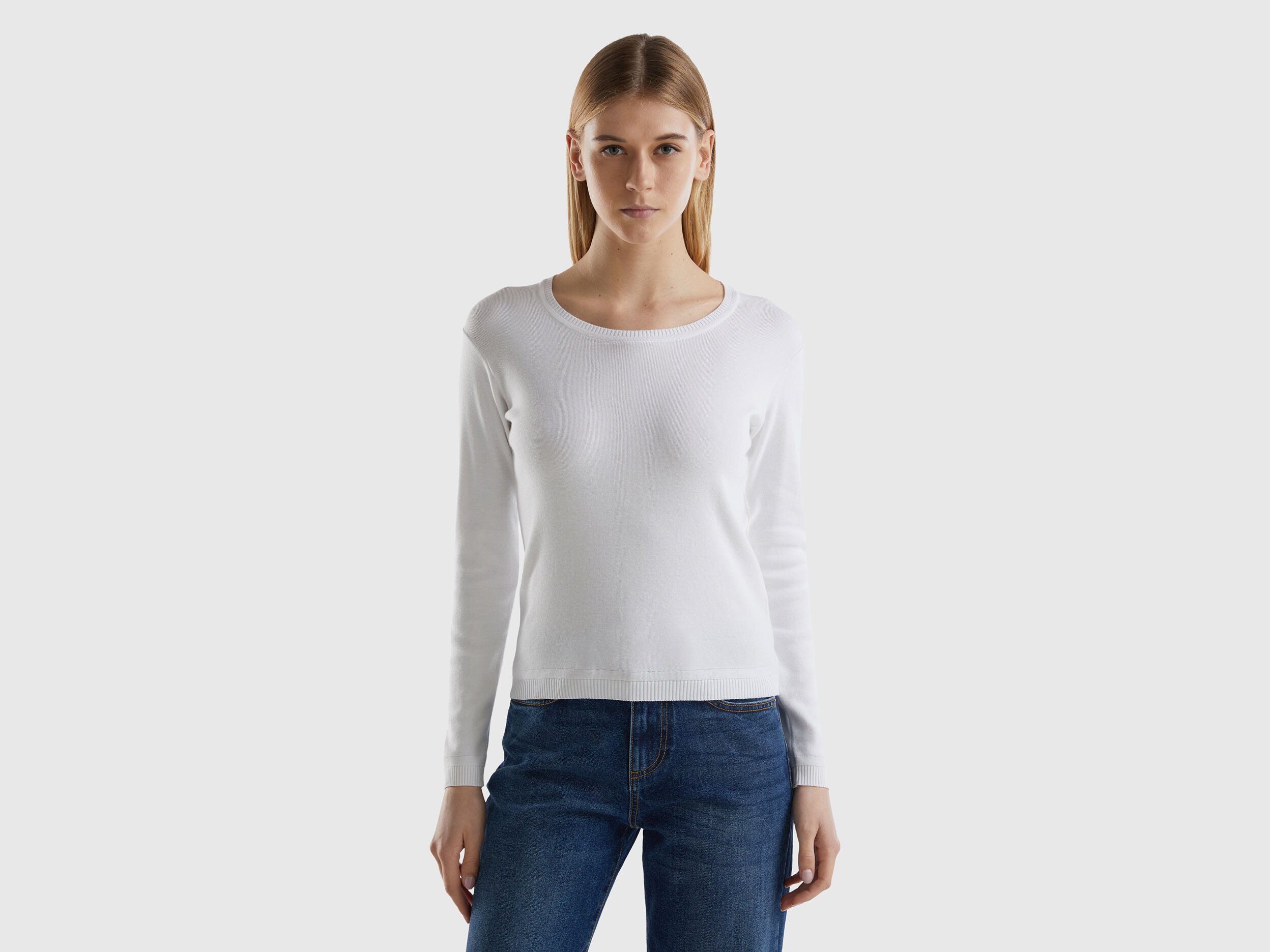 White scoop neck sweater on sale