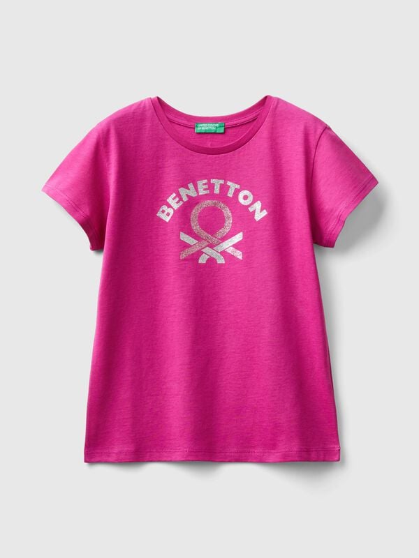 T-shirt with glittery logo in organic cotton Junior Girl