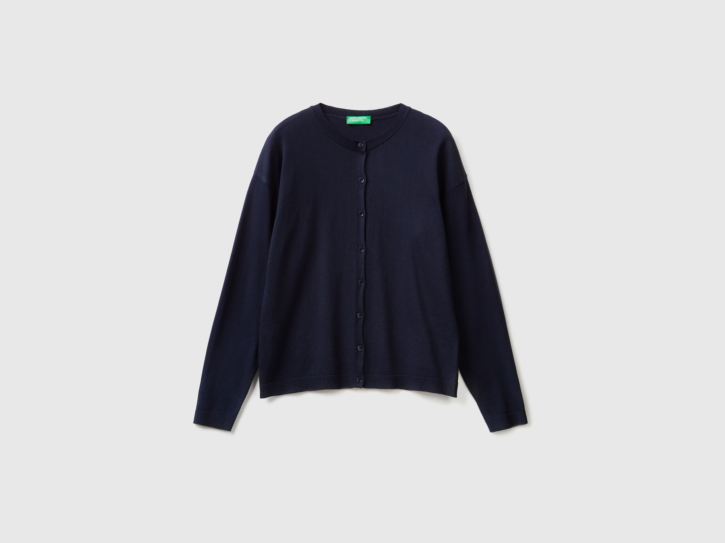 Crew neck cardigan with buttons Dark Blue Benetton