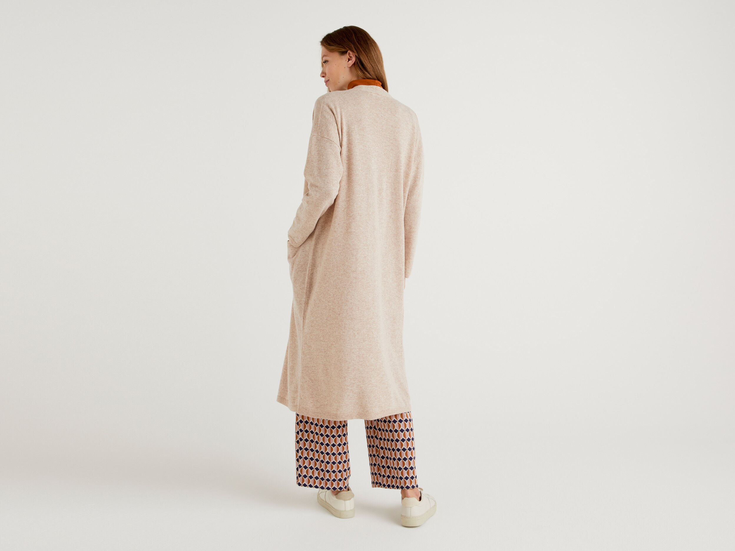 Long cardigan in wool blend Beige Benetton