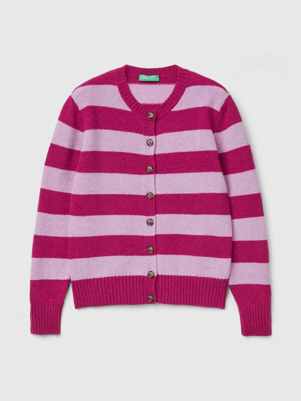Striped cardigan in pure Shetland wool Women