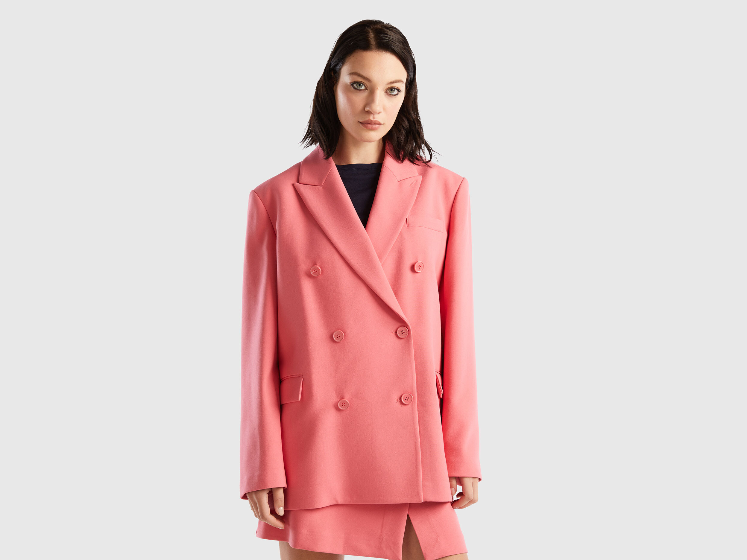 Double breasted jacket in viscose blend Pink Benetton