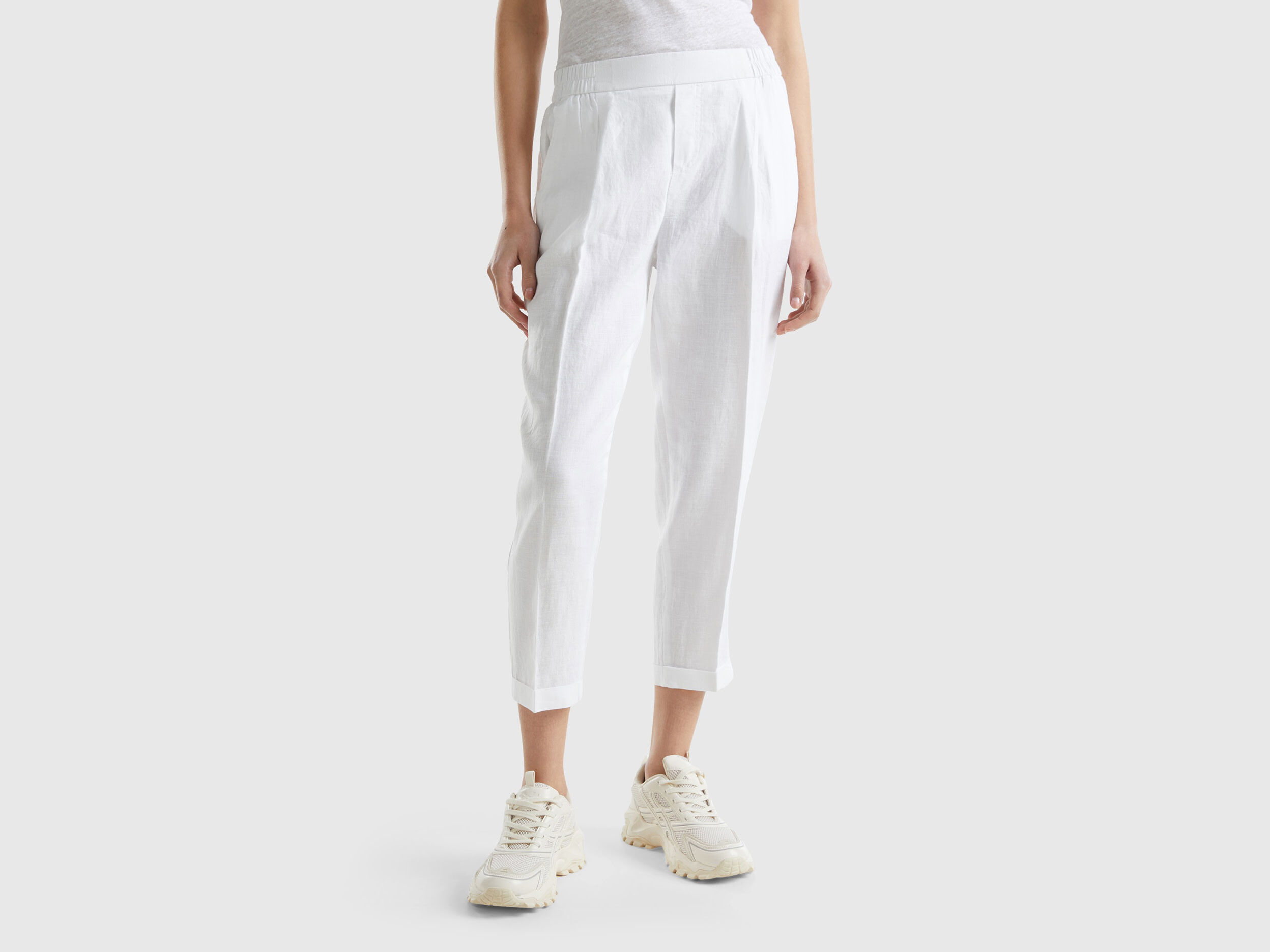 Womens white cropped trousers on sale
