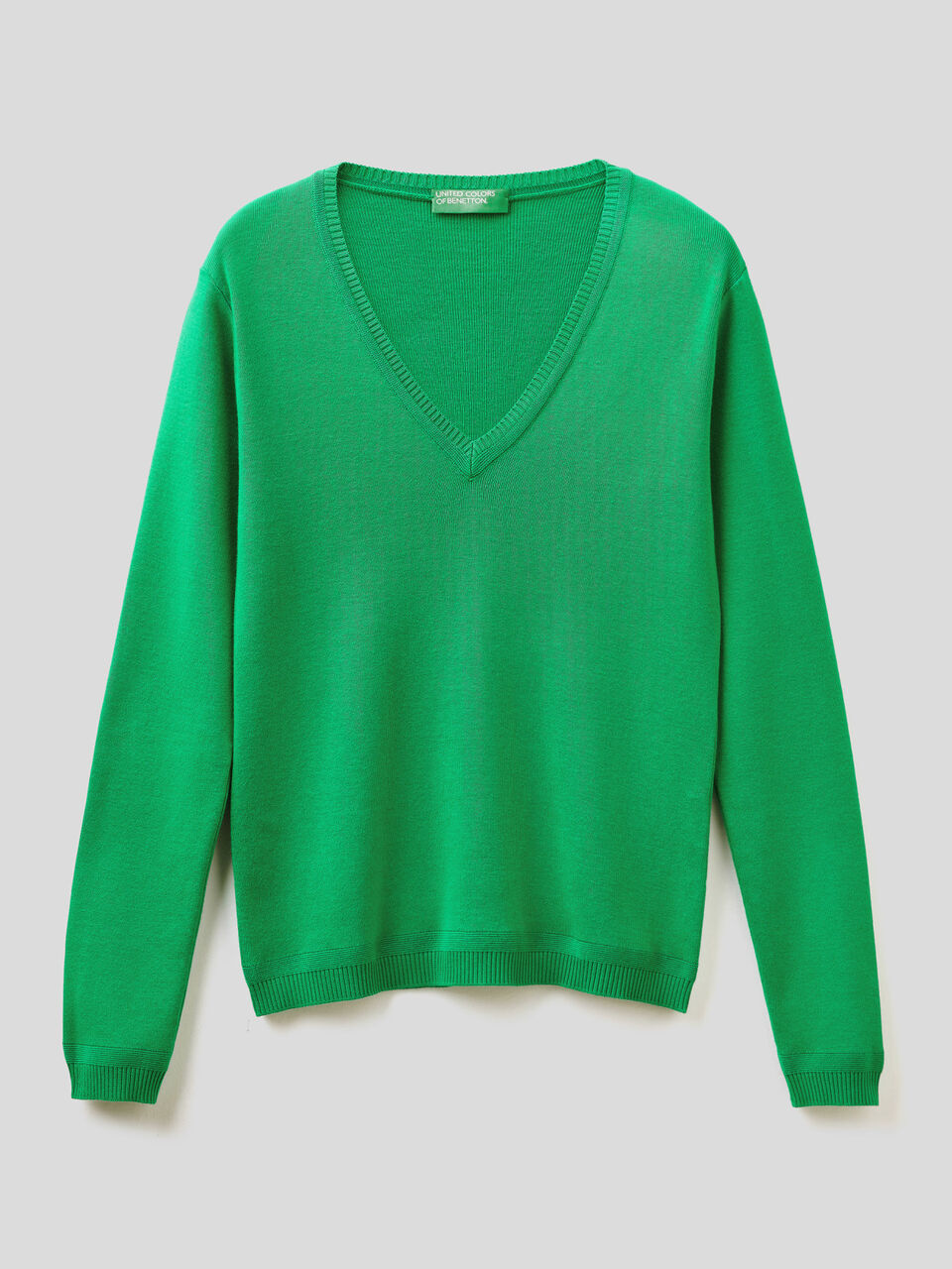 Pure cotton sweater with V-neck image number 1
