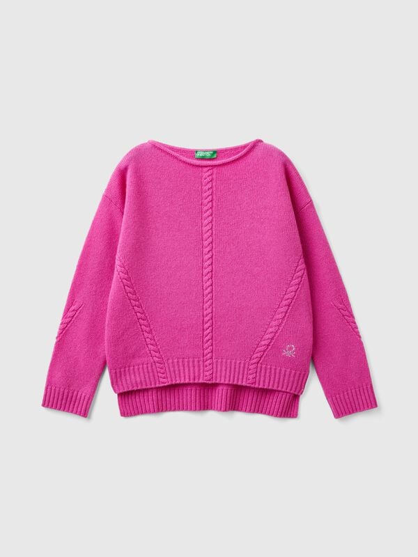 Cable knit sweater in wool blend Junior Girl