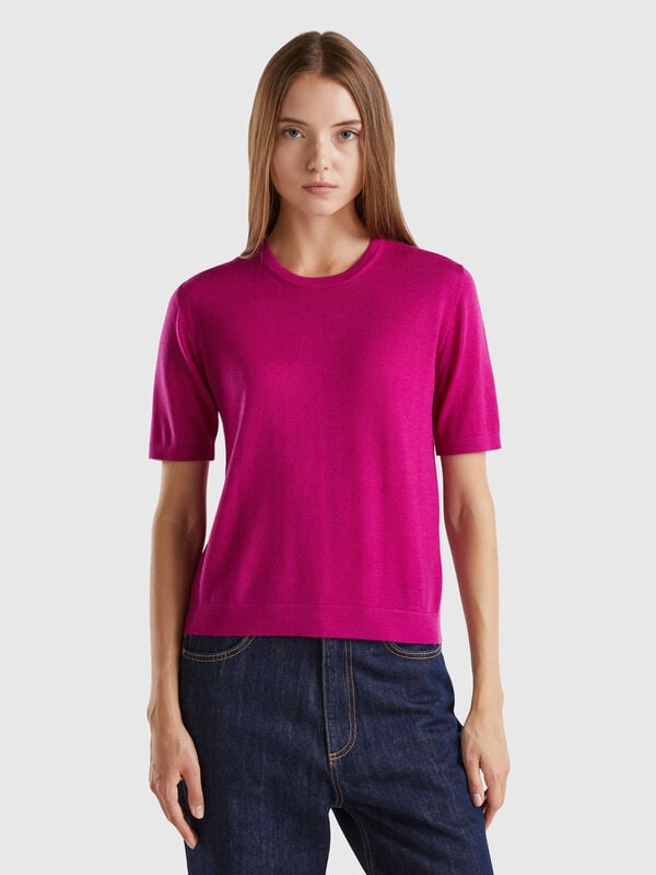 Short sleeve sweater in pure Merino wool Women