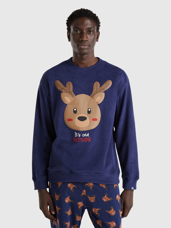 Fleece sweater with reindeer print Men