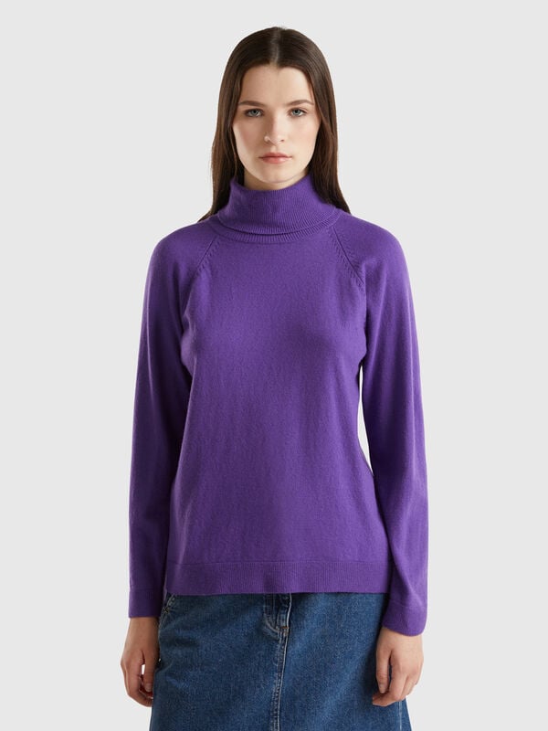 Purple turtleneck in wool and cashmere blend Women