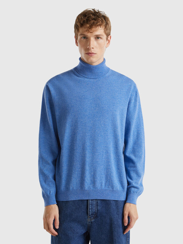 Marl blue turtle neck in pure Merino wool Men