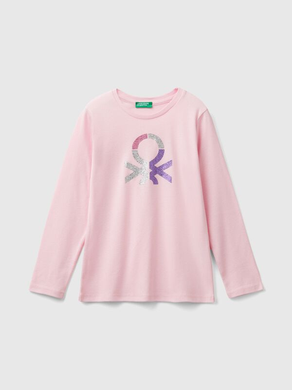 Long sleeve t-shirt with glittery print Junior Girl