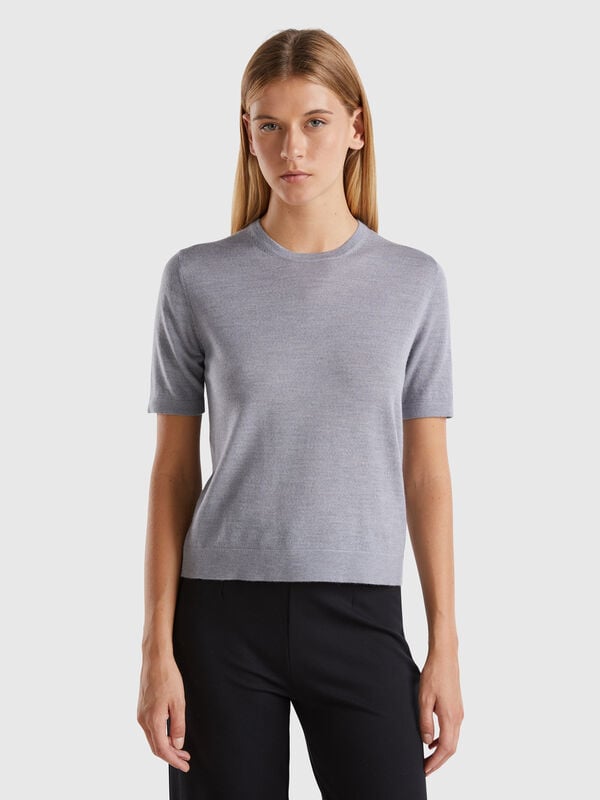 Short sleeve sweater in pure Merino wool Women
