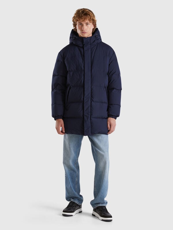 Long puffer jacket with recycled feathers Men