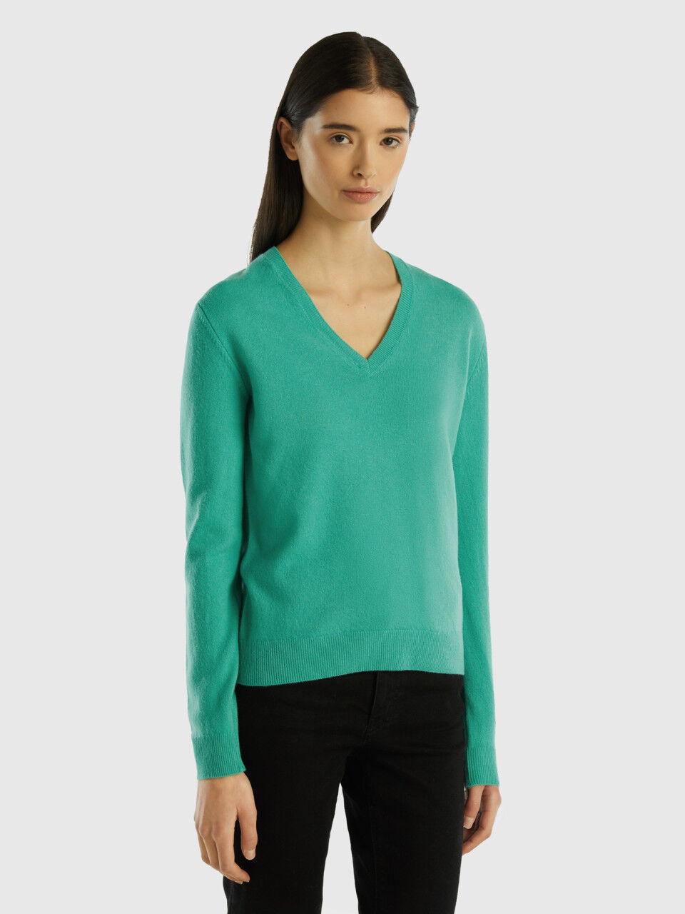 Wool v neck sweater women's top