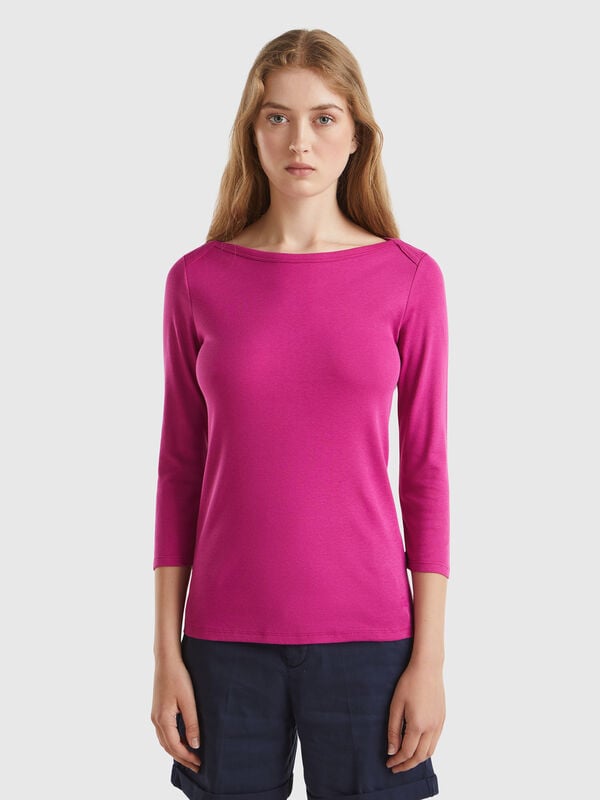 T-shirt with boat neck in 100% cotton Women