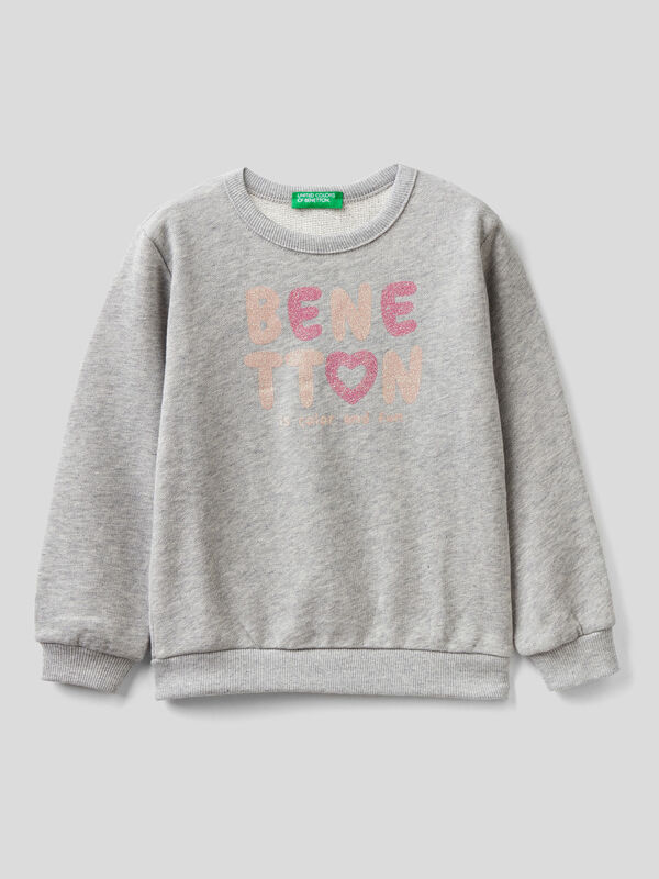 Sweatshirt in organic cotton with glittery print Junior Girl