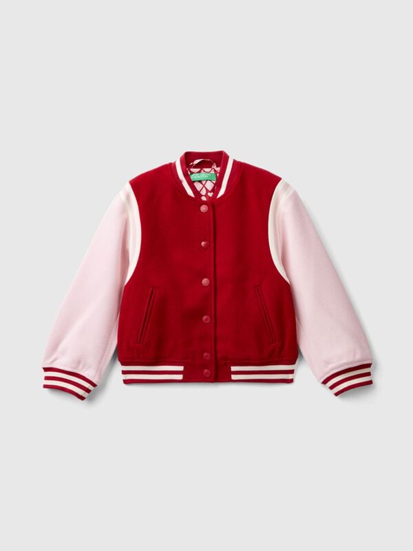 Color block bomber jacket in wool blend Junior Girl