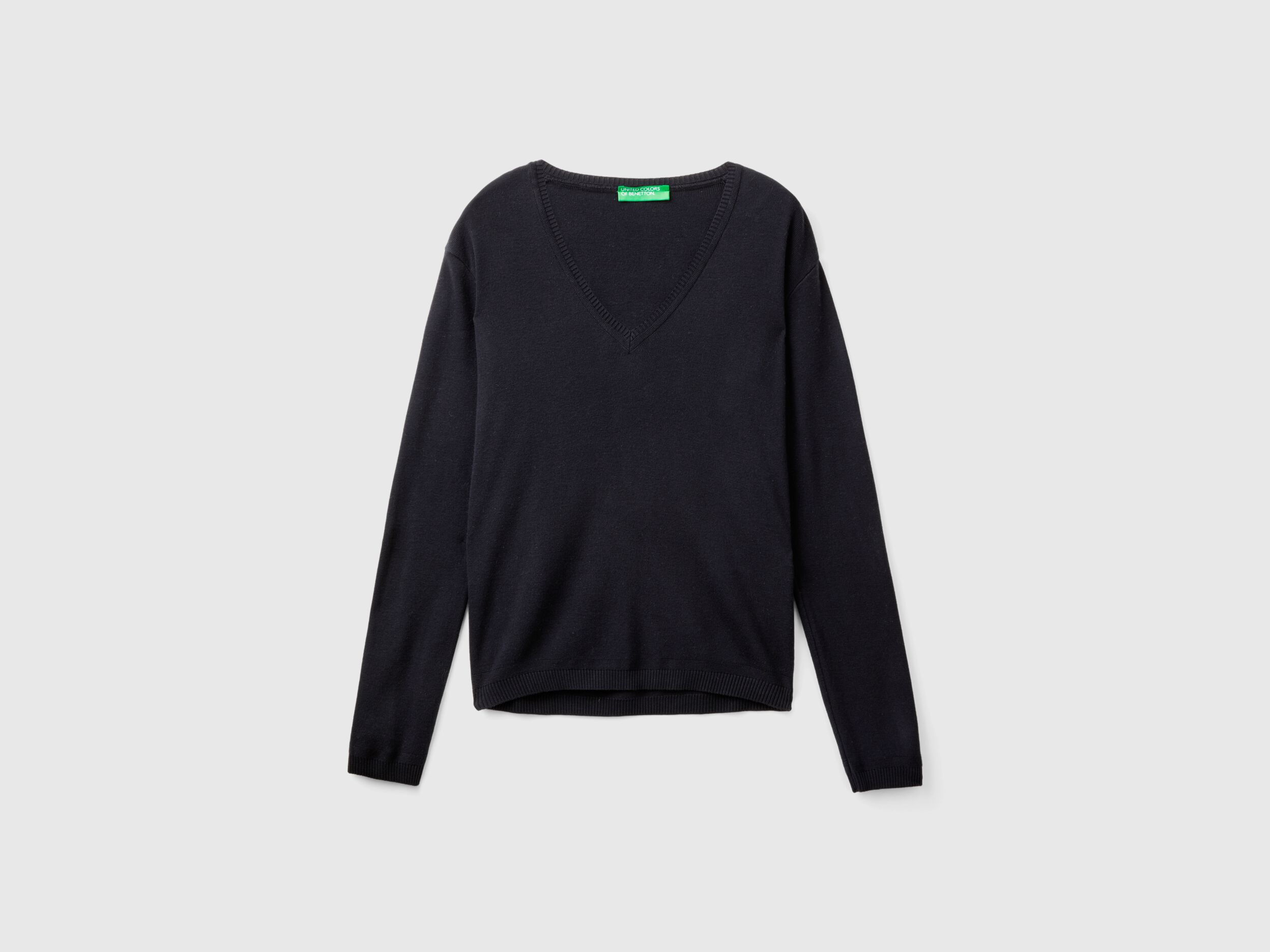 V neck sweater in pure cotton Black Benetton