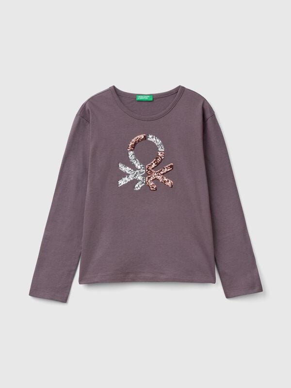 T-shirt in warm organic cotton with sequins Junior Girl