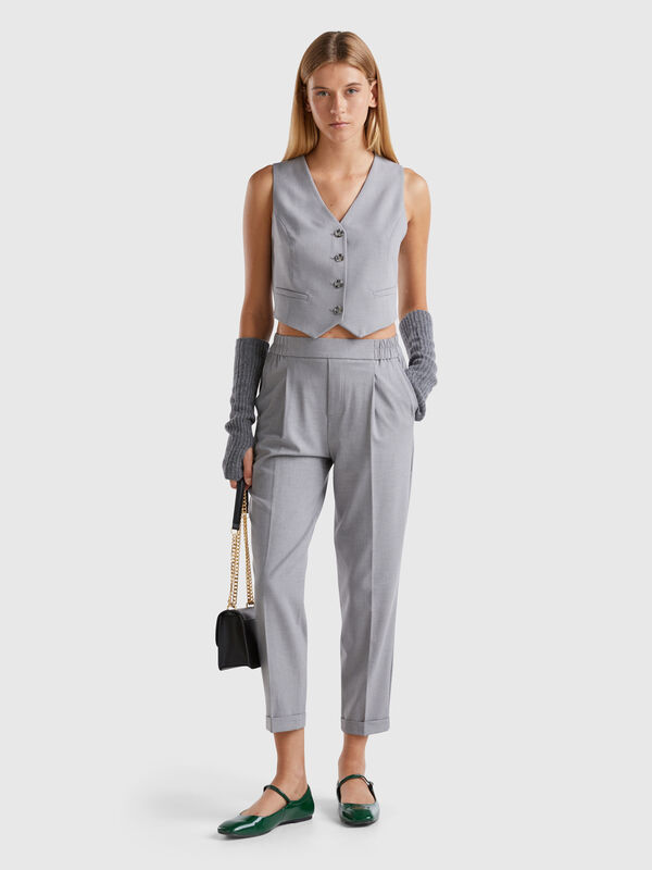 Trousers with cuff in stretch viscose blend Women