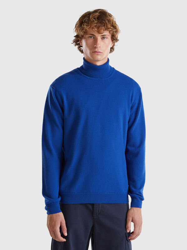 Midnight blue turtleneck in pure Merino wool Men