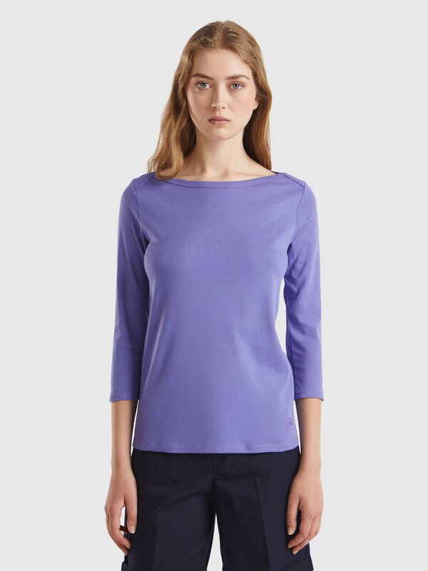 T-shirt with boat neck in 100% cotton Women