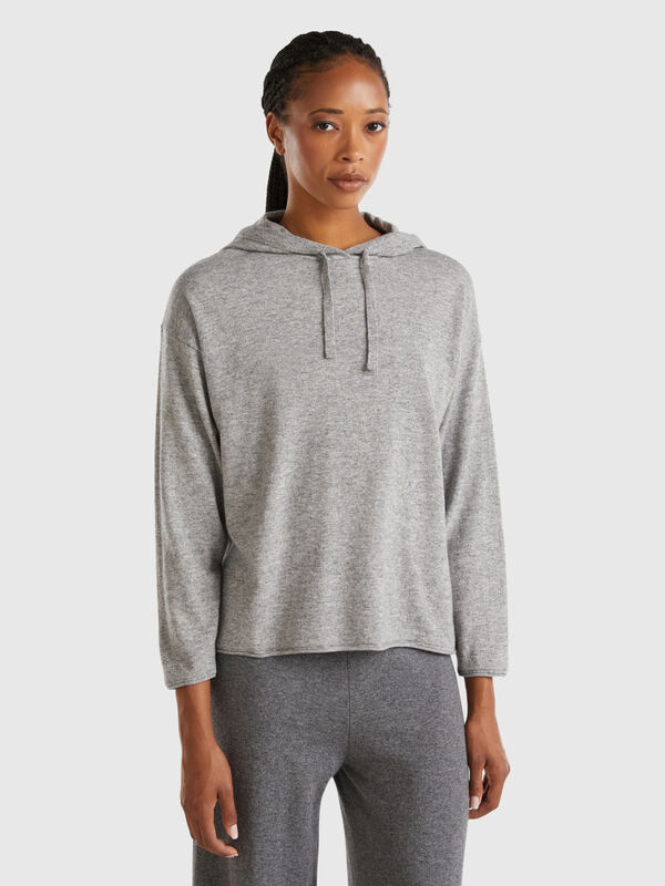 Light gray cashmere blend sweater with hood Women