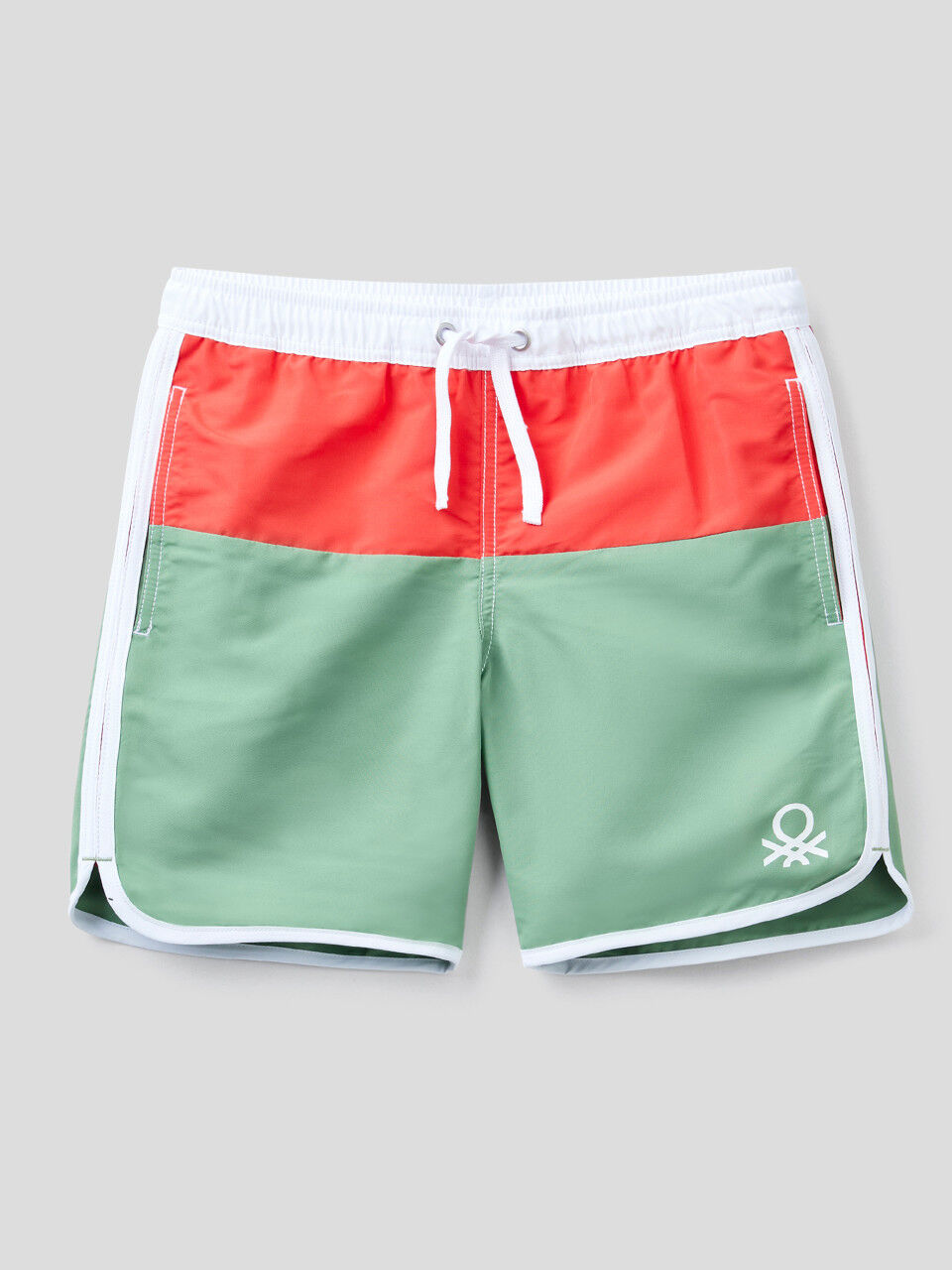 Color block swim trunks with logo