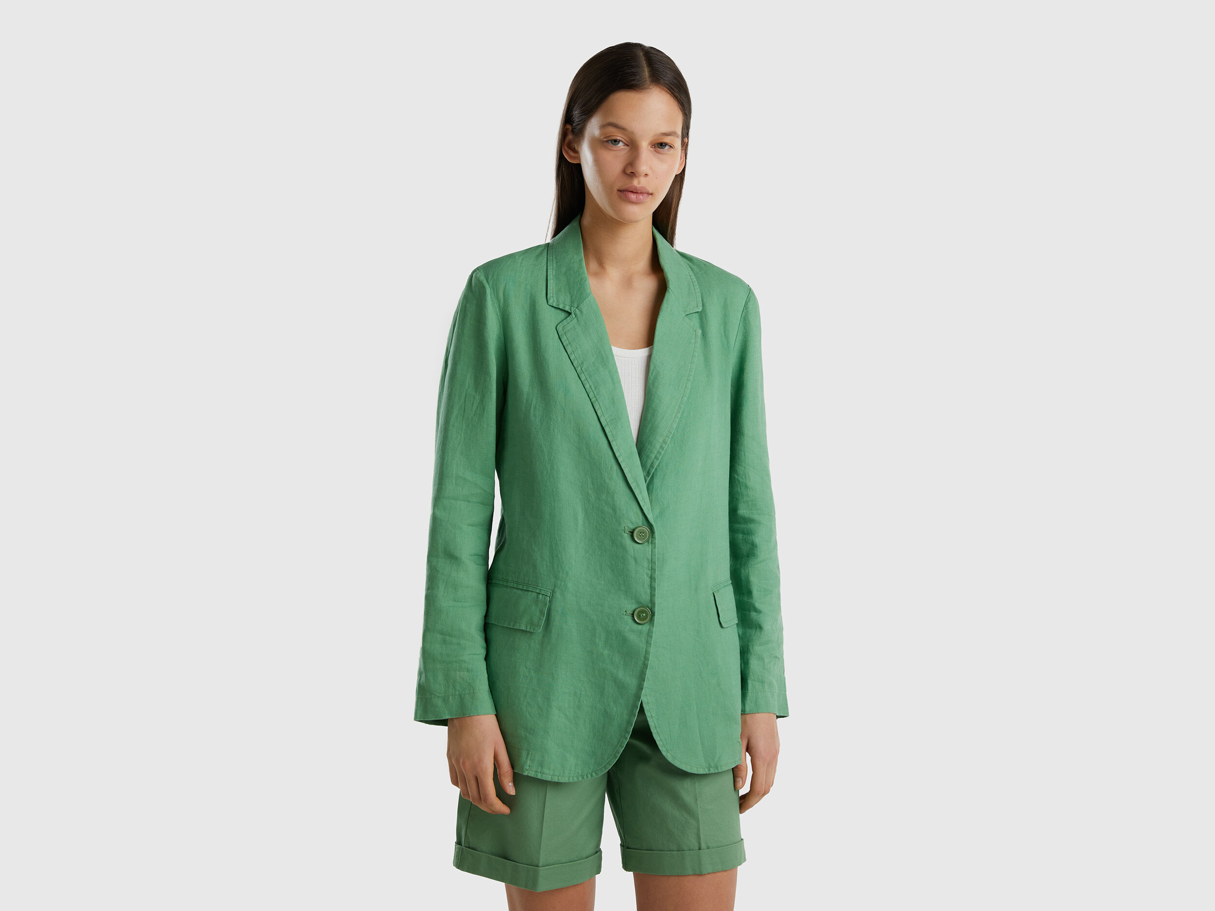 Green linen online jacket womens