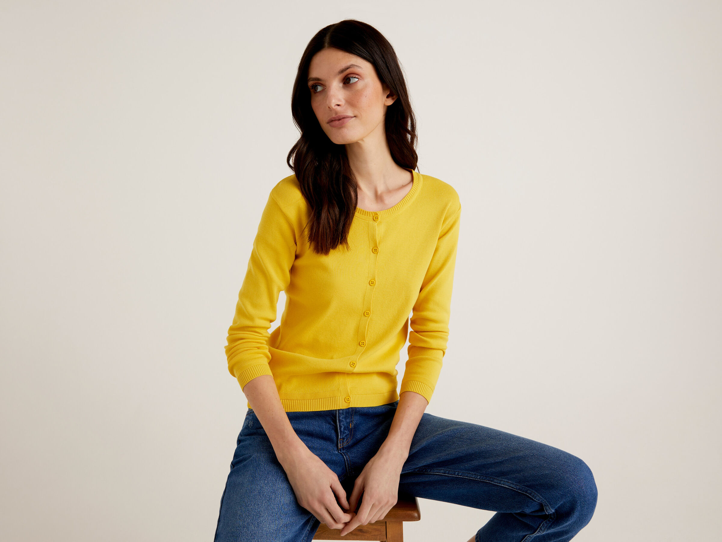 Crew neck cardigan in pure cotton image number 3