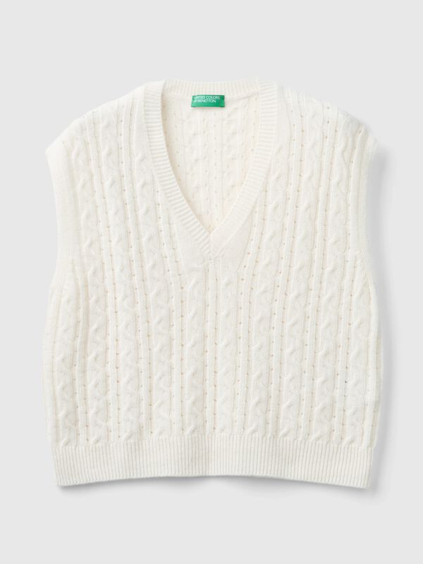 Boxy fit vest with cable knit and perforations Women