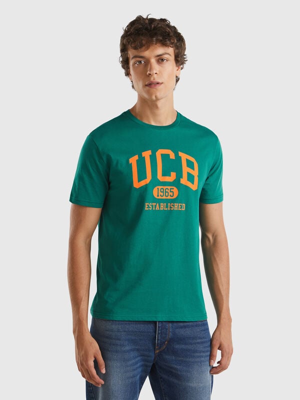 Dark green organic cotton t-shirt with orange logo Men