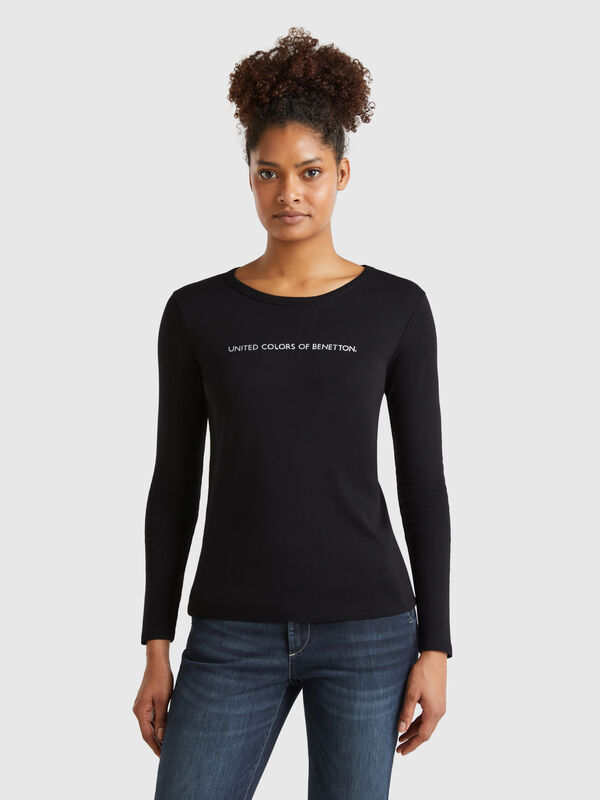 Dark blue 100% cotton long sleeve t-shirt Women