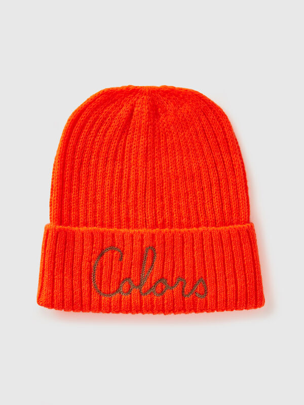 Neon orange beanie with embroidery Junior Boy