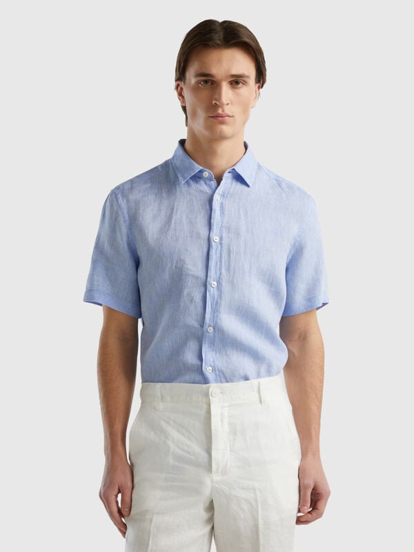 100% linen short sleeve shirt Men