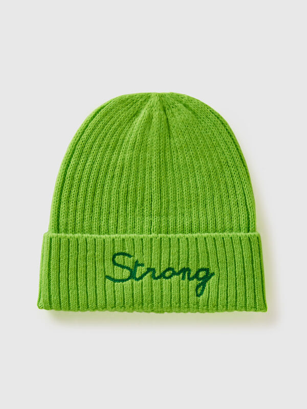 Neon green beanie with embroidery Women